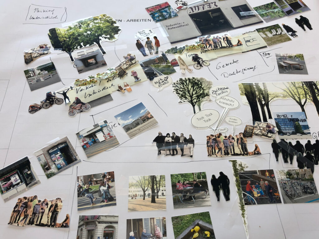 Wie könnte unser Stadtteil aussehen? TeilnehmerInnen eines Workshops bringen ihre Vorstellungen mit Hilfe von Bildern zu Papier. 
